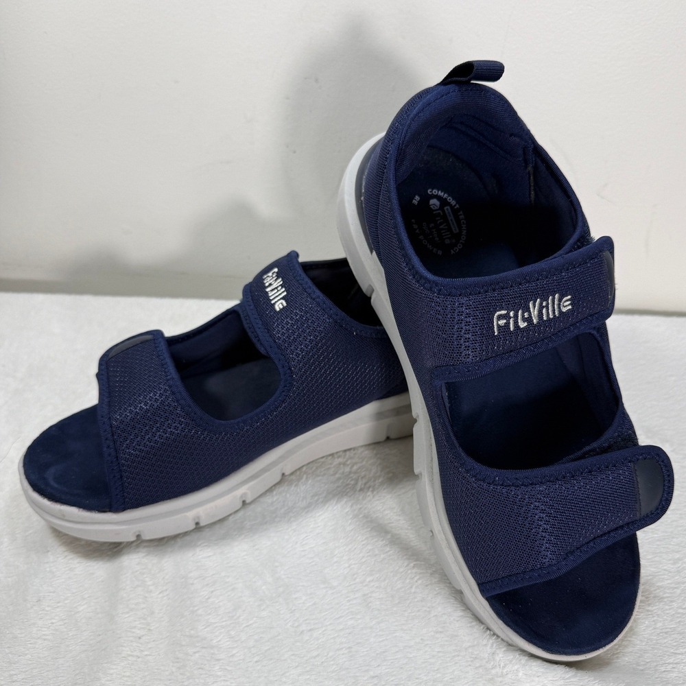 FitVille Mens 9.5 Diabetic Marca Sandals Blue Adjustable Mesh Comfort Shoes